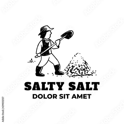 Salt worker with spade and some pile of salt logo