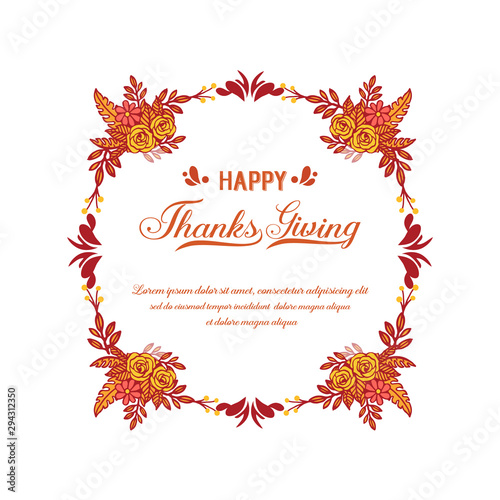 Ornate of card thanksgiving  with shape pattern of autumn leaf flower frame. Vector