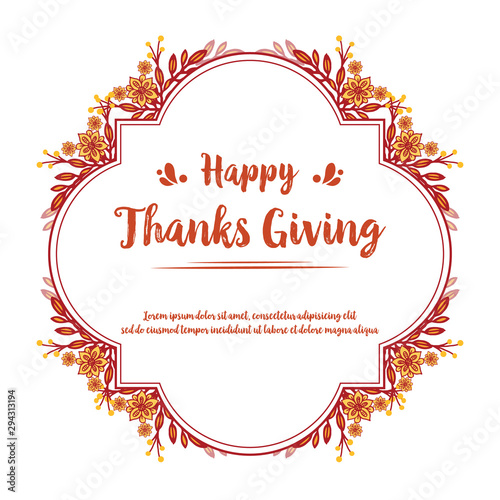 Design card thanksgiving, with abstract autumn leaf floral frame. Vector