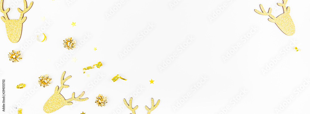 Christmas composition with golden deers