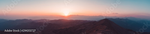 Beautiful sunset over Taurus Mountains from the top of Tahtali Mountain near ...