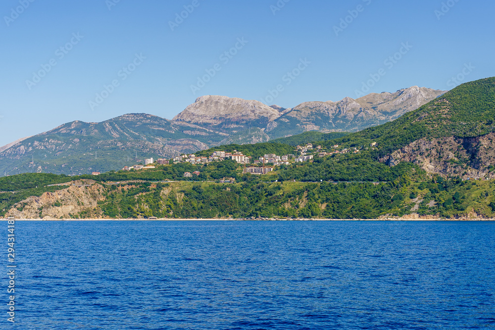 Fototapeta premium Budva Riviera in Montenegro, view from the sea on a summer day