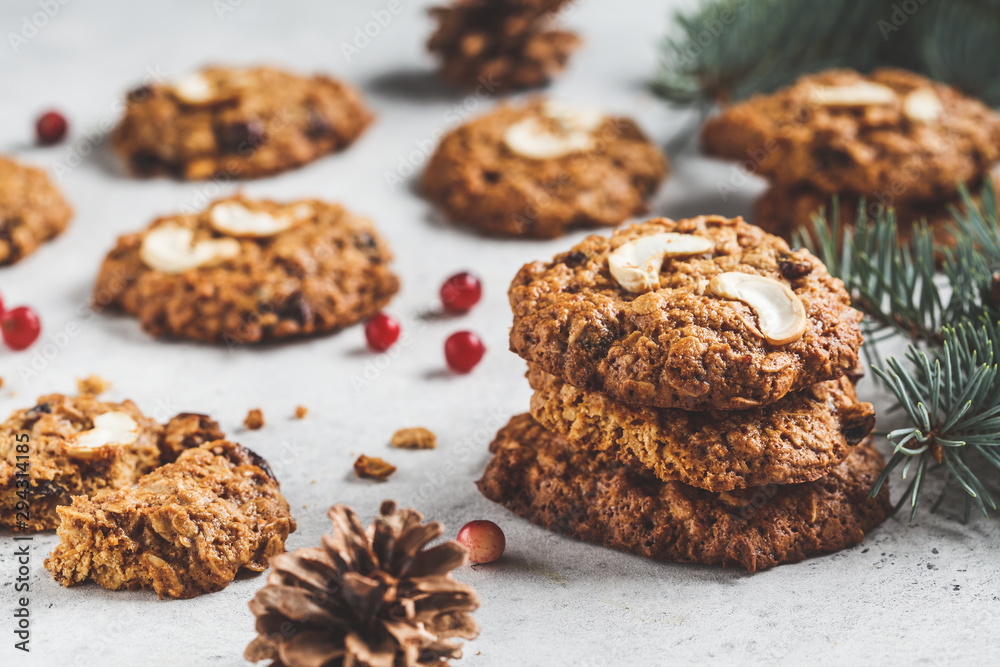 Christmas cranberries and nuts cookies. Christmas dessert concept.