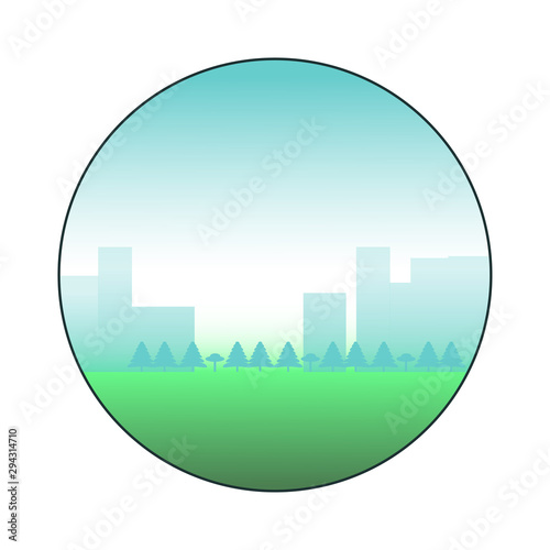 City landscape icon. Circle surrounded city view