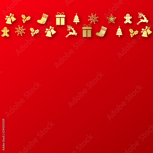Happy New Year or Christmas card with Xmas ornaments. Vector