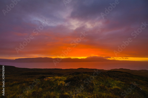 Beautiful scenic landscape of Scotland nature with beautiful evening sun set sky.