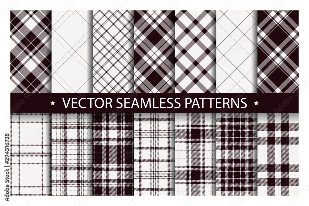 Tartan set pattern seamless plaid vector. Geometric background fabric texture. Modern check fashion template for textile print, wrapping paper, gift card, wallpaper flat design.