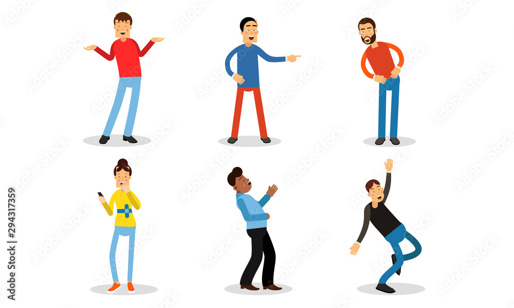 Vector Illustration Set With Laughing People Isolated On White Background