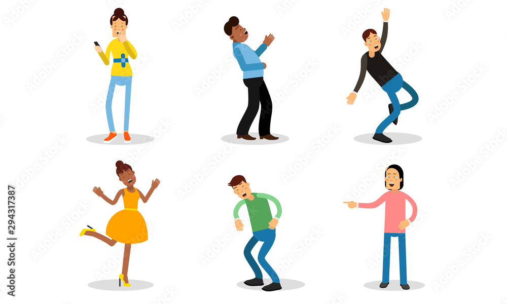 Illustration Set With Laughing People Isolated On White Background