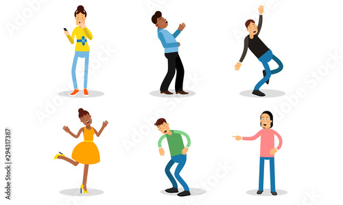 Illustration Set With Laughing People Isolated On White Background