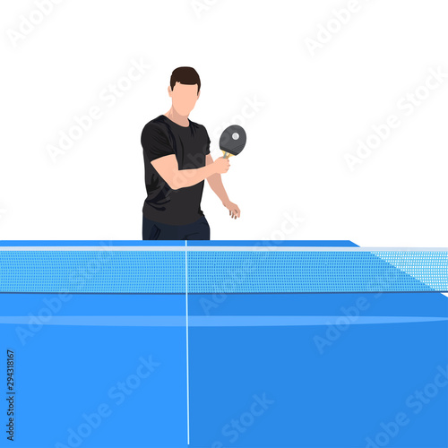 Ping pong game player and equipment, vector isolated illustration