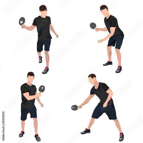 Table tennis player with racket and ball set, vector flat isolated illustration