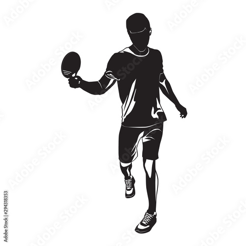 Table tennis player black silhouette on white background, vector illustration