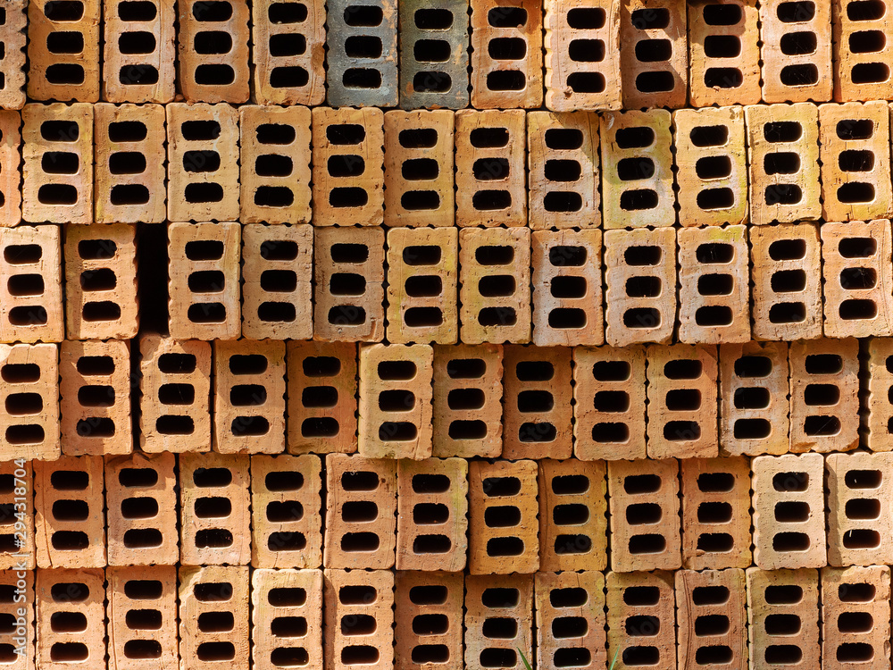 Many bricks arranged in a row