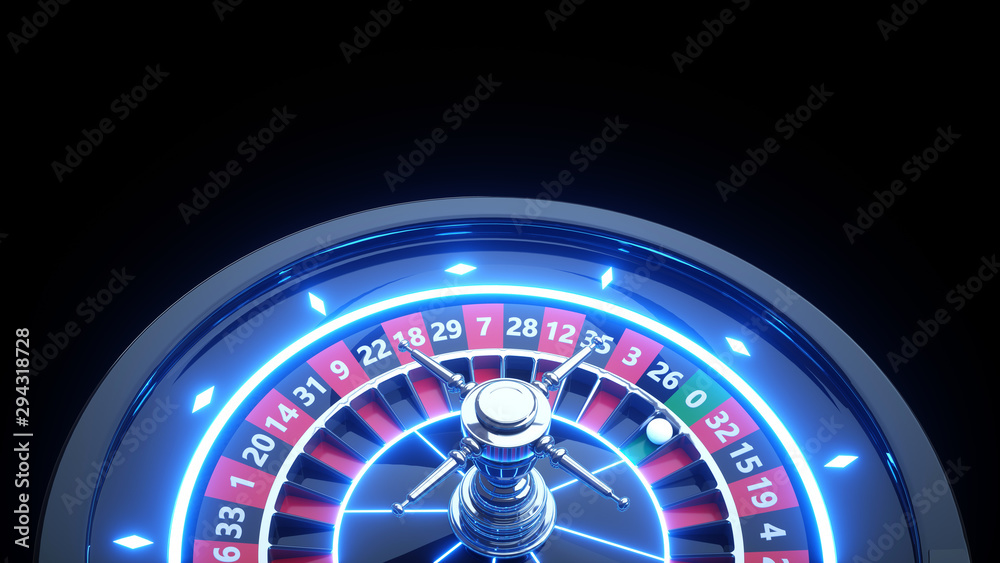 Casino Roulette Wheel Gambling Concept With Neon Lights - 3D Illustration
