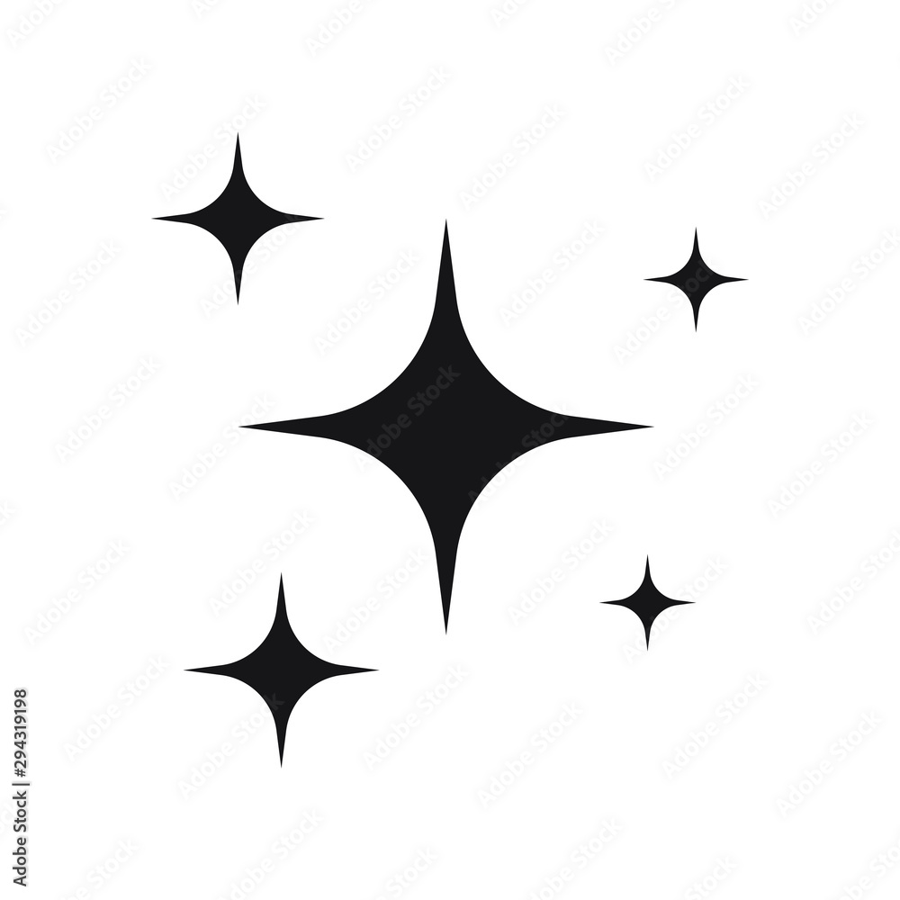 Shining stars on white background, sign of purity and gloss. Vector illustration isolated on white background.