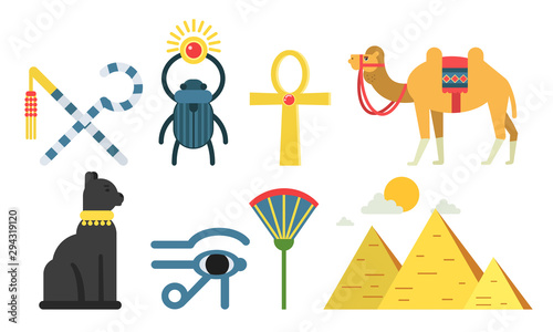 Vector Illustration Set With Ancient Egypt Cartoon Icons Isolated On White Background
