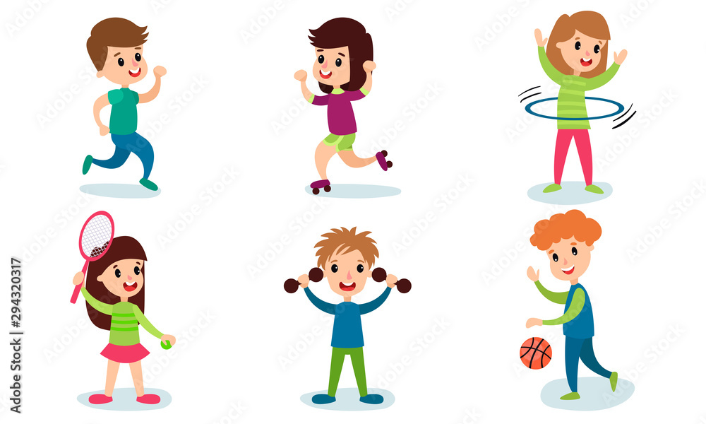 Set Of Vector Illustrations With Six Children Of Different Physical Activity Cartoon Characters Set Of Vector Illustrations With Six Children Of Different Physical Activity Cartoon Characters