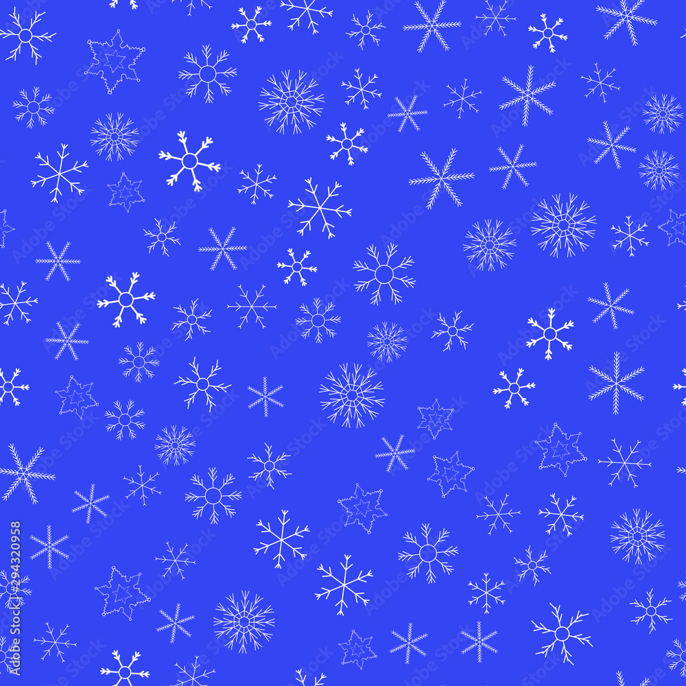 Snowflakes in different shapes and forms. Merry Christmas and New Year seamless vector pattern. Colorful background for Xmas. Snowflakes in different shapes and forms. Merry Christmas and New Year seamless vector pattern. Colorful background for Xmas.