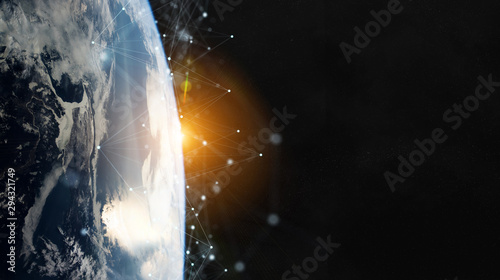 Fototapeta Naklejka Na Ścianę i Meble -  Satellites sending datas exchanges and connections system over the globe 3D rendering elements of this image furnished by NASA
