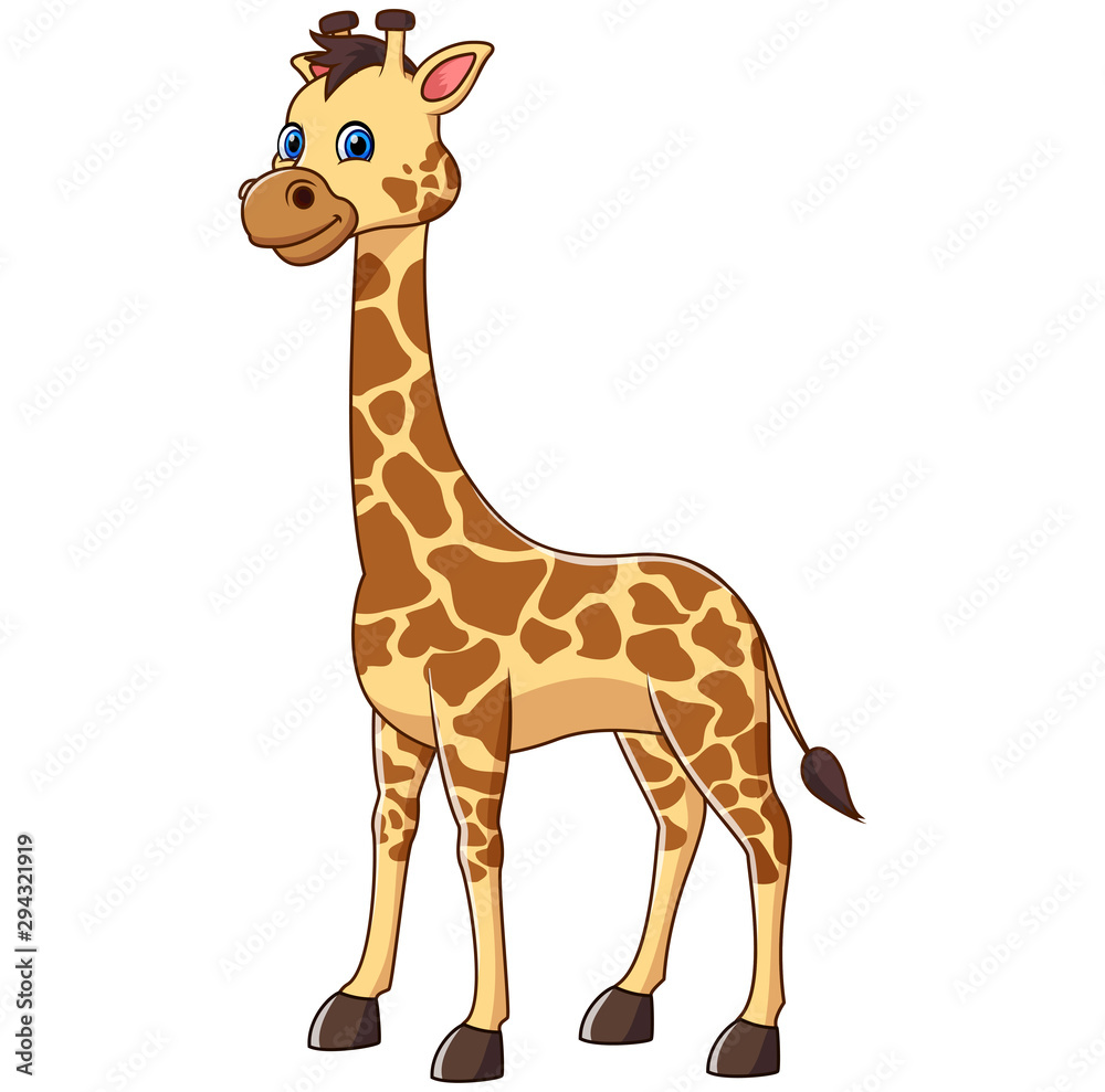 Cute happy cartoon giraffe standing