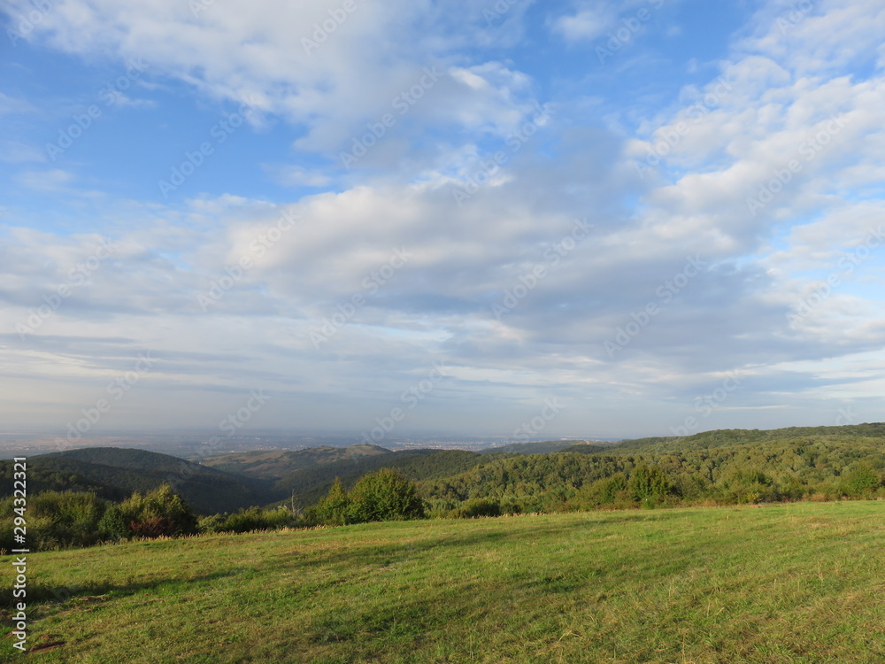 Autumn landscape blue sky and green field Autumn landscape blue sky and green field