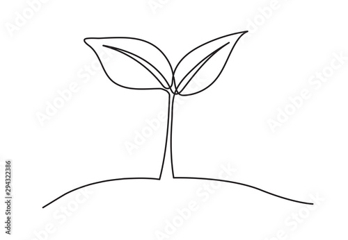 tree leaf one line drawing of isolated vector object