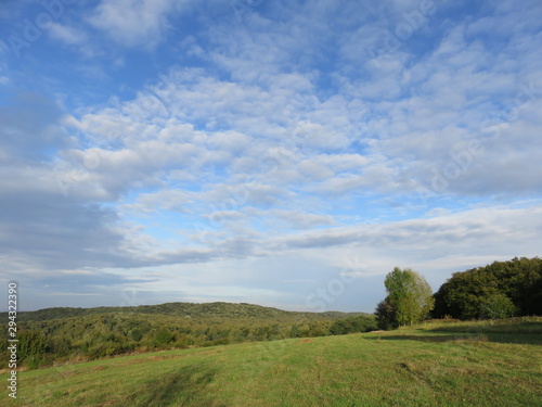 view of sunny sky above green field