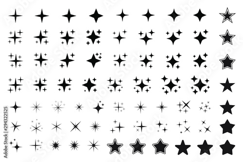Set of different beautiful star and sparkle shapes vector  collection