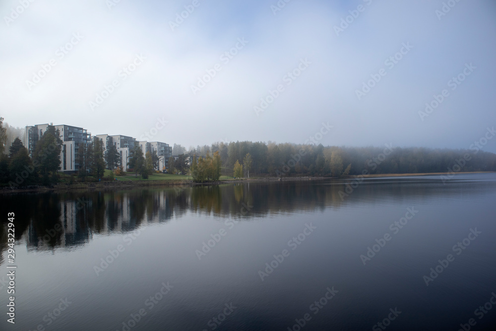 Foggy lake Saimaa scenery, Lappeenranta Finland