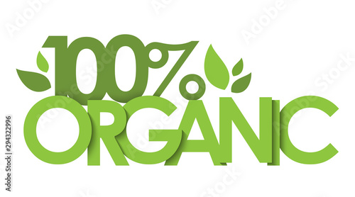 100% ORGANIC green vector typography with leaves