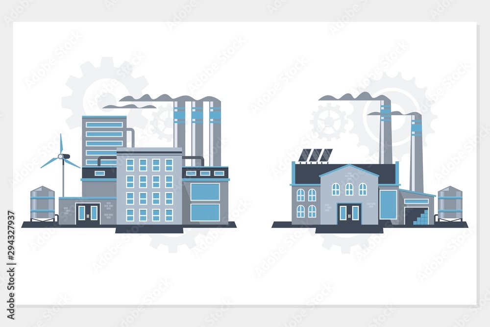Industrial building factory and power plants icon set.vector industrial building illustrations.
