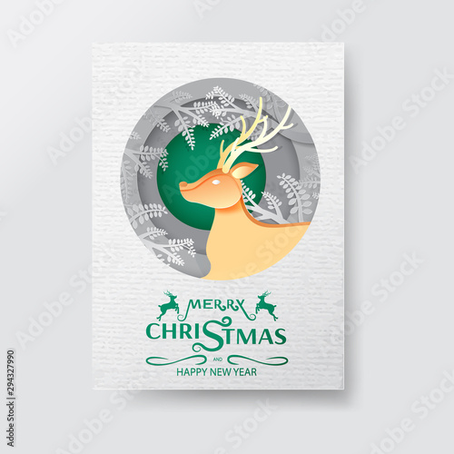 Merry Christmas and Happy New Year, Paper art design, Advertising with winter composition in paper cut style background, Vector illustration, holiday party
