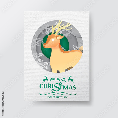 Merry Christmas and Happy New Year, Paper art design, Advertising with winter composition in paper cut style background, Vector illustration, holiday party