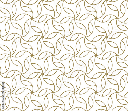 Seamless floral pattern with abstract geometric line texture, gold on white background. Light modern simple wallpaper, bright tile backdrop, monochrome graphic element