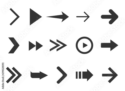 Black arrows set isolated on white background. Collection for web design, UI and more. Vector illustration