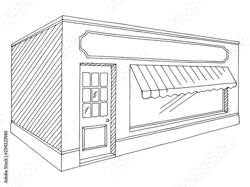 Shop store exterior graphic black white isolated sketch illustration vector