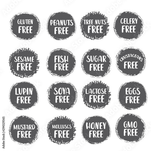 Set of 16 food allergen icons.