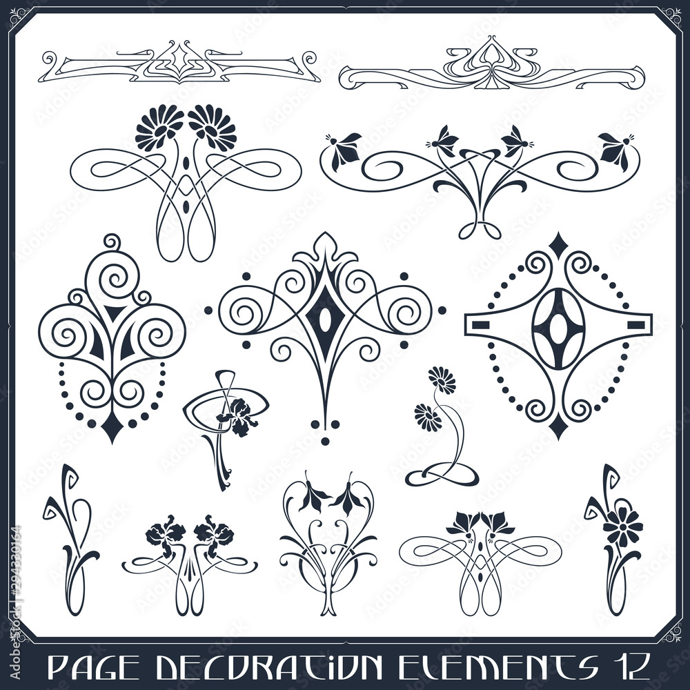 Vector set of calligraphic design elements and page decor. Vector set of calligraphic design elements and page decor.