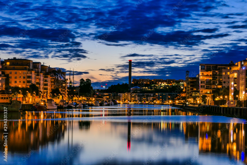 Fototapeta premium Stockholm, Sweden The area of Hammarby Hamnen at dawn.
