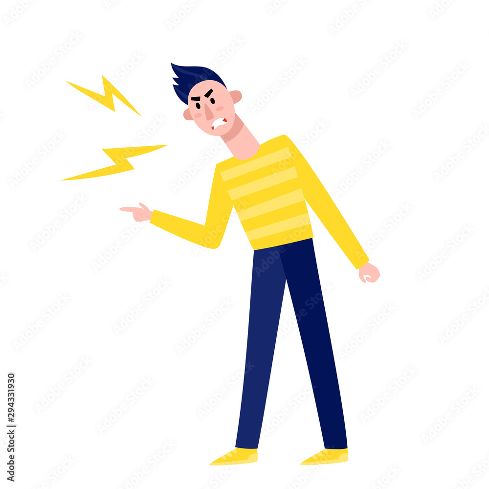 Angry standing man point finger isolated on white. Angry standing man point finger isolated on white.