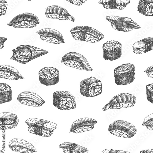 Seamless pattern sushi rolls