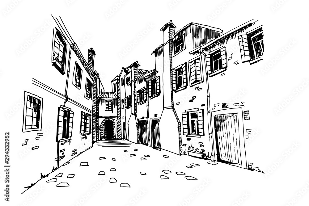 Fototapeta Szkic wektor architektury wyspy Burano, Wenecja, Włochy.