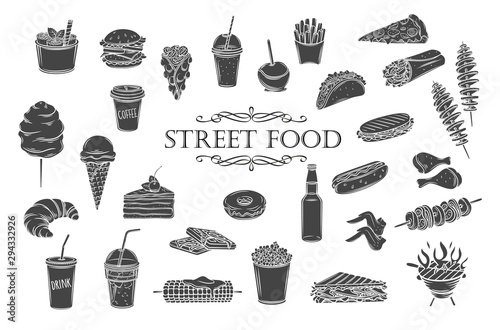 Street food glyph icons