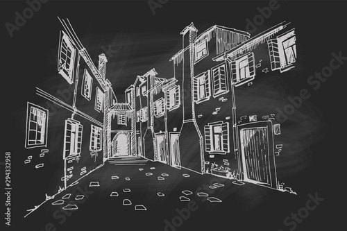 Vector sketch of architecture of Burano island, Venice, Italy.