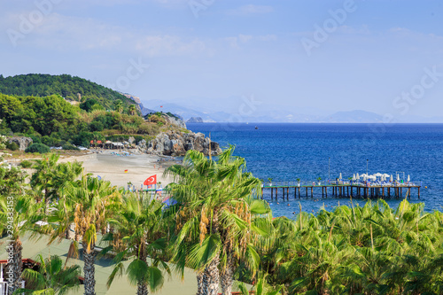 Fototapeta Naklejka Na Ścianę i Meble -  Beach with sea and mountains near Alanya, Turkey. Beautiful summer landscape.