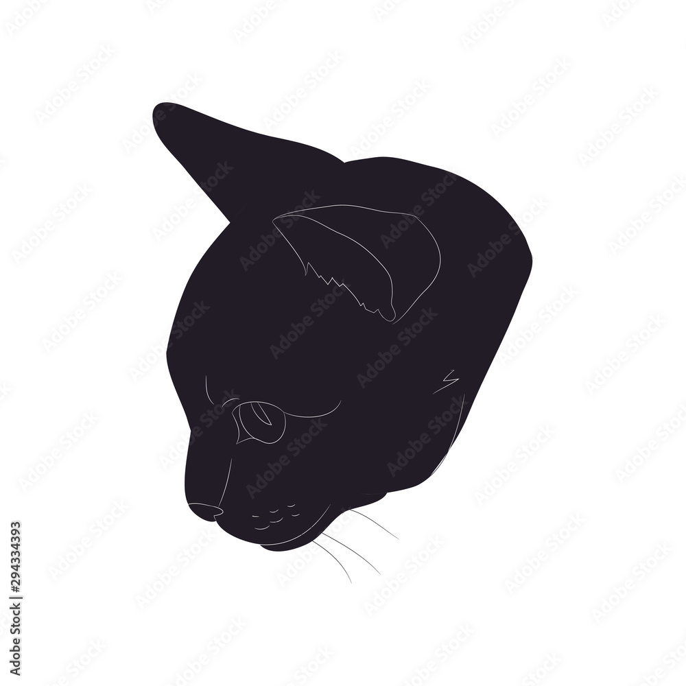 vector illustration of cat portrait, drawing silhouette, vector,
