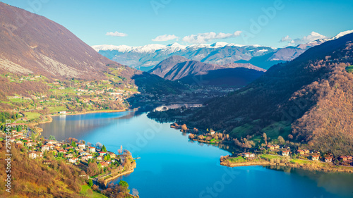 Panorama of Endine  Lake , the lake is located near Bergamo in Valley Cavallina, Italy Lombardy. photo