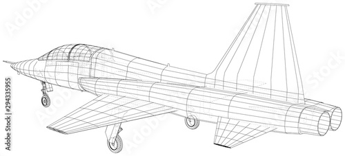 Outline Airplane. Vector rendering of 3d. Wire-frame style. The layers of visible and invisible lines are separated.