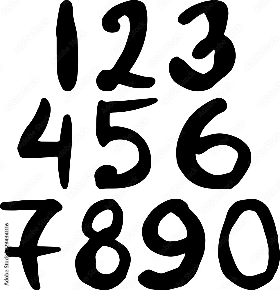 Vector set of hand drawn numbers. Numbers for your design, brush lettering. Isolated on white background Vector set of hand drawn numbers. Numbers for your design, brush lettering. Isolated on white background